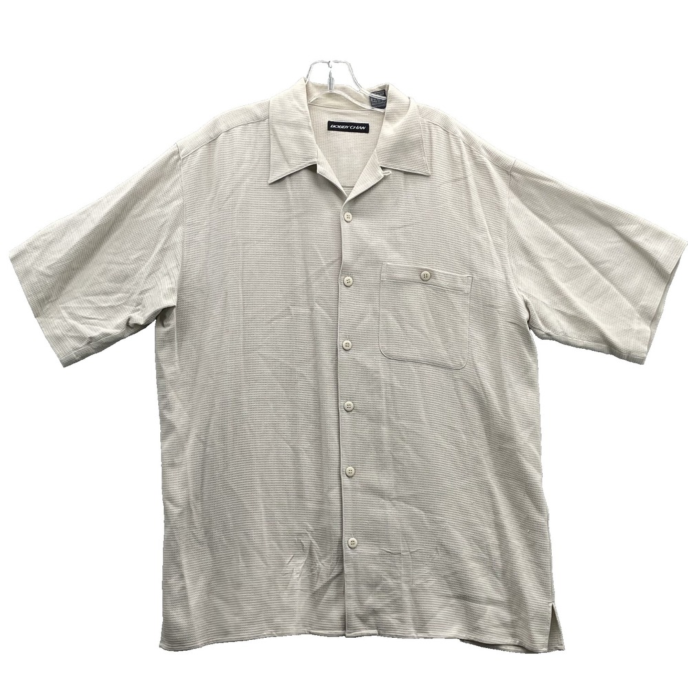Bobby Chan Shirt‎ Men's Large 100% Silk Hawaiian 90's Coastal Relax Minimalist